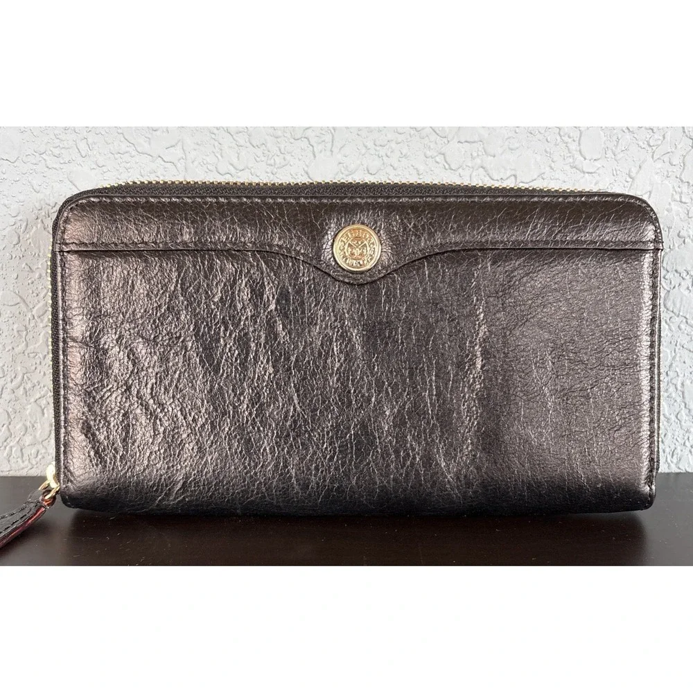 Rebecca‎ Minkoff Zip Around Wallet Black Gold Hardware Credit Card Billfold
